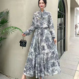 Print Lotus Leaf Side Half-Dress Woman Two Sets Of Ocean Length Reduce Age Long-Sleeved Bow