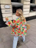 Cotton Clothes In Autumn And Winter 2025 New Cotton Collar Printing Horn Sleeve Cotton Suit Splicing Bump Color Cotton Jacket Women's