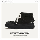 Shoes Winter Thick Soles Plus Velvet Outdoor Cotton Shoes Short Cylinders Snow Boots Men And Women The Same Black Martin