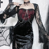 Lace Spliced Cross Dress, Dark Style, Sexy Slimming, Hip Split