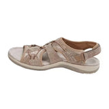 New Roman Slope Heel Sandals Round Head Magic Stick Retro Large-Size Beach Solid Sandals