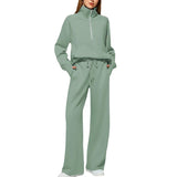 Women's Two-Piece Set Of Half Zipper Sweatshirt Wide Leg Sweatpants Casual Suit