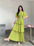 Familiar With The Style Of Temperament Short-Sleeved Round Collar To Close The Waist Thin Cake Dress Dress Dress