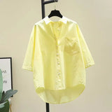 Simple Spring And Summer Thin Cotton Short-Sleeved Shirt Women Fashion Loose Long Pocket Shirt Shirt