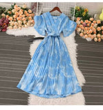 French Crumlom Dyed Summer New Waist Display Thin And Long Elegant Folded Chiffon Dress Holiday