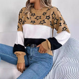Orders For Autumn And Winter Casual Coloring Star Hollow Lantern Sleeve Sweater Women's