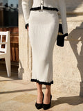 And Winter Women's Knitted Open Shirt Half-Dress Two Sets Of French Elegant Lotus Edge Temperament