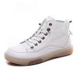 Leather High-Top Shoes Autumn Beef Nuck Bottom Small White Shoes Soft-Soled Casual Shoes Short Boots Spring Autumn Women's Shoes Breathable