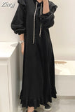 Chic Autumn Winter Ruffle Hoodie Dress Casual Loose Hoodies Dress Fashion Ladies Womens 2023 New Sweatershir
