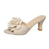 Summer New Large-Size Women's Shoes Fashion Flowers High-Heeled Slippers Women's Cool