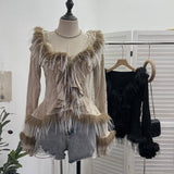 Shooting Waste Soil Wind Irregular Wood Ear Trumin Knitting To Make Old Hole Splicing Hairy Blouse Hottie Cardigan
