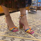 Roman Style Female High-Heeled Toe With Hollow Colored Sandals Square Thick Heel