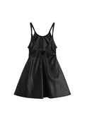 Faux Leather Sexy Black Spaghetti Strap Mini Dresses Women High Waist Hollow Out Design Backless Loose Party Club Midi