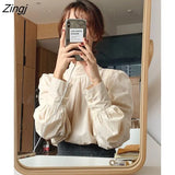 Womens Spring Autumn Long Sleeve Elegant Stand Collar Trendy Blouses New Korean Style Female Clothing Casual Daily