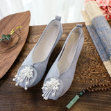 Zingj Shoes, Hanfu Shoes Lovely Girl Single Shoes Pearl Tassel Hanfu Shoes Female Ancient Style Round Head