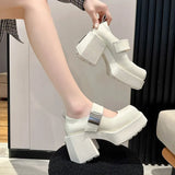 Heel Mary Jane Women's Shoes 2025 Spring And Summer New Square High Heel Single Shoes French Shallow Magic Sticker Small Leather