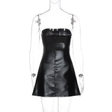 Black PU Leather Strapless Mini Dress- Outfit