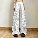 Zingj Summer Women's New Fashion Street Shoot High Waist And Hip Pleated Loose Lace-Up Casual Pants Women-Outfit