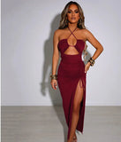 Zingj Sexy Hot Girl High Slit Wrinkle Hang Neck Type Temperament Show Chest
