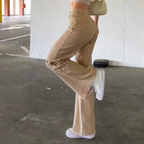 Wide-legged All-match Khaki Casual Trousers-Outfit