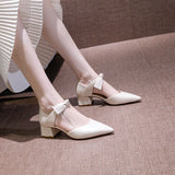 Women's Shoes 2025 New Trendy Tip Hollow Bow 5Cm Heel Female Students Thick Heel Sexy Fashion Single