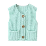 2025 Spring And Autumn 2025 New Women's Pocket Sleeveless Short Knitted Cardigan