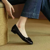 Bow Head Shallow Flat Bottom Low Heel Single Shoes Women 2025 Spring And Autumn New Patent Leather Students Small Leather