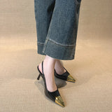 Summer New Metal Letter Iron Head Square Head High Heel Sandals Women Back Empty Fashion Black