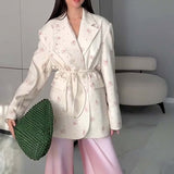 Women's Clothing 2025 Spring And Autumn New Fashion Printing Loose Suit Tie With Waist Suit