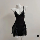 Sexy Little Chest Thin Pajamas With Thoracic Mat Women Autumn New Ice Wire Splicing Mesh Pure Desire Hanging