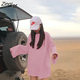 Sleeve T-shirts Women Spring Solid Long-style Loose Ins Basic Ins Casual Fashion Female T-shirt Simple All-match Korean