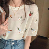 Women Vintage Summer Casual Simple Comfortable Ulzzang Feminine Students High Street Chic O-neck Floral Mujer