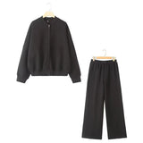 Bomber Jacket-Style Tunic 3399802 Loose High-Waisted Velvet Trousers