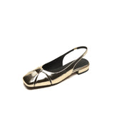 Women's Shoes Gold And Silver Double-Colored Bag Head Sandals 2025 Summer New Full Leather Retro Style With Low-Heeled