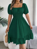 Shooting 2025 Spring And Summer Leisure Side Short Sleeves To Close The Waist Lotus Leaf Side A Dress Women's