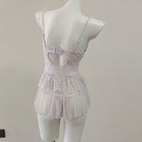 New Mesh Yarn Flower Sweet Embroidered Pyjamas With Chest Cushions Dyed Skinny Pyjamas