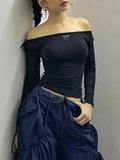 Off-shoulder Long Sleeve Backless Bow Crop Top-Outfit