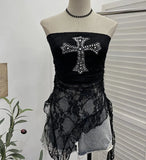 Hottie Street Sexy Lace Tset Bra Crucifix Nails Irregular Y2k Wear