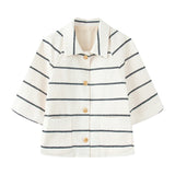 Women's Explosive Stripes Bumpy Round-Neck Long-Sleeved Knitted Double-Shirted Shorts