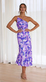 Zingj Summer New Stylish Temperament Diagonal Collar Sling Fishtail Print Dress