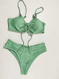 2025 New Multi-Color Solid Color Tie Hanging Neck Bow Body Swimsuit Female