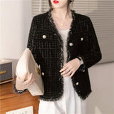 Zingj Autumn And Winter Small Jacket V Collar Plaid Mink Velvet Cardigan French Temperament Small Fragrant Wind Short Coat Female-Outfit