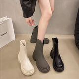 Boots Women 2025 Autumn And Winter New Round Head Coarse And V Mouth Thick Bottom Small Boots After Zipper Thin Martin