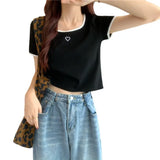 Zingj Embroidery T-Shirt Female Ins Tide Short Hot Girl Slim Pure Desire Wind Slim Short Sleeved Shirt 2024 Summer