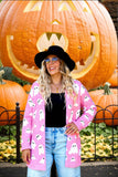 Ghost Pattern Long Knitted Open Shirt In Autumn And Winter Long Loose Sweater Coat