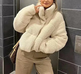 Fur Fleece Puffer Cropped Coat- Outfit