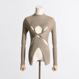 Zingj Girl Wind Knit Sweater Female 2024 Summer New Half High Collar Slim Show Thin Kink Senior Sense Hollow