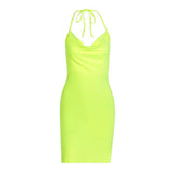 Zingj Women's New 2023 Spring Ins Wind Fashion Slit Bow Exposed Back Hanging Neck Short Dress