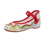 Zingj Dragon] Retro Embroidery Dragon Grain Shallow Mouth Plate Buckle Low Heel Canvas Embroidered Cloth Shoes Women's Single