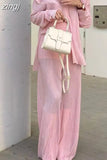 Pants Suits Women Button Up Shirt And High Wasit Pants Set Spring Autumn Ladies Pleated Elegant Loose 2 Piece Pant